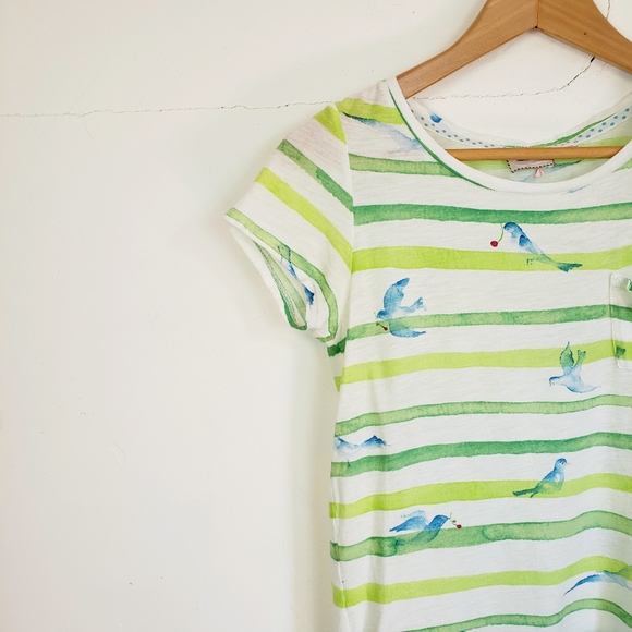 Anthro Postcard Green Stripes & Blue Bird T-Shirt - Picture 2 of 10